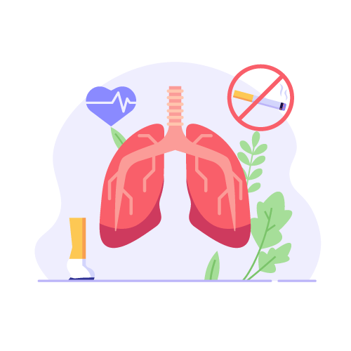 quitting smoking graphic of lungs with stubbed out cigarette. 
