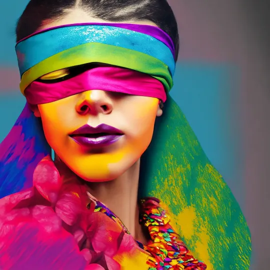 Blindfolded woman colourful and vibrant
